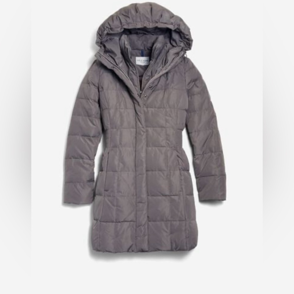 Cole Haan Signature Coat Women’s Size XS Hooded Taffeta Down Puffer Gray Carbon - Picture 3 of 10